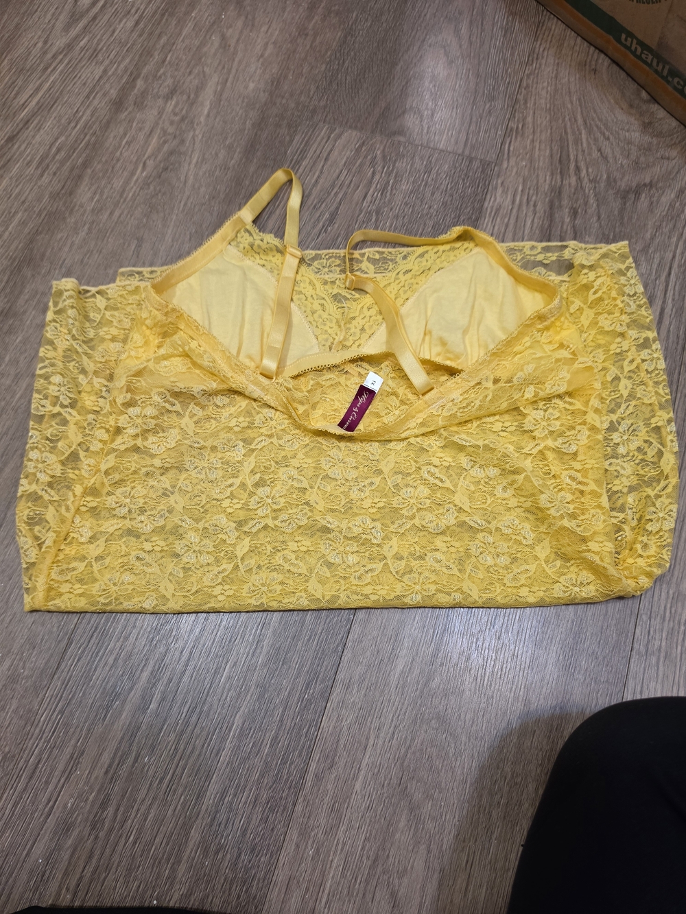 Delicate Yellow Lace Chemise with Built-In Bralette